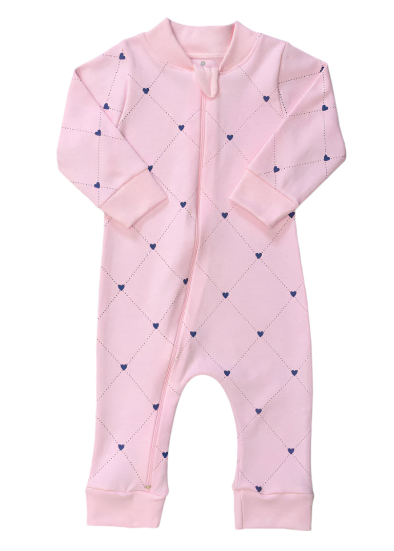 Macacão Bebê Algodão Rosa Coração